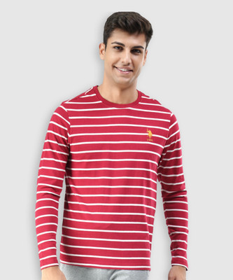 U.S. POLO ASSN. Striped Men Round Neck Red T-Shirt