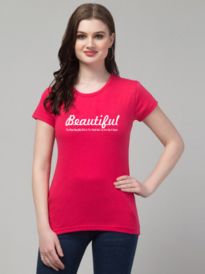 Trend Level Typography Women Round Neck Reversible Pink T-Shirt