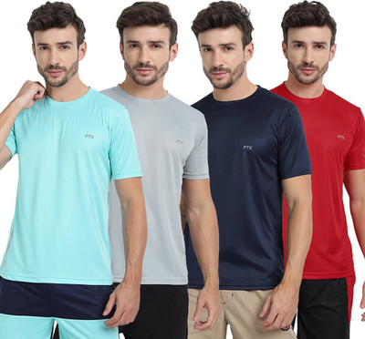 FTX Solid Men Round Neck Multicolor T-Shirt