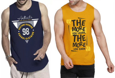 WOOSTRO Printed Men Scoop Neck Dark Blue, Brown T-Shirt