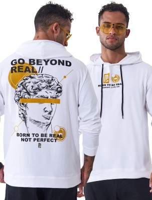 MANIAC Printed, Typography Men Hooded Neck White, Yellow T-Shirt