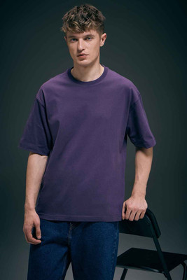Maxzone Solid Men Round Neck Purple T-Shirt