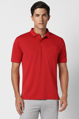 PETER ENGLAND Solid Men Polo Neck Red T-Shirt