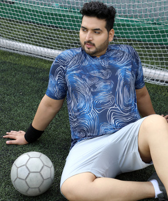 Instafab Plus Printed Men V Neck Blue T-Shirt