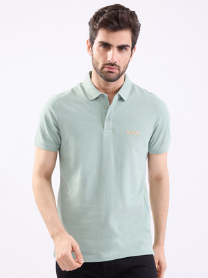Spykar Solid Men Polo Neck Green T-Shirt