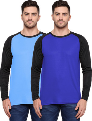 TQH Solid Men Round Neck Light Blue, Dark Blue T-Shirt