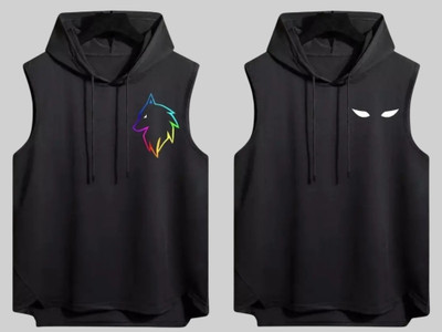 Mundali Graphic Print Men Hooded Neck Black T-Shirt