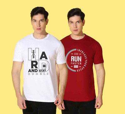 WOOSTRO Printed, Solid Men Crew Neck Multicolor T-Shirt
