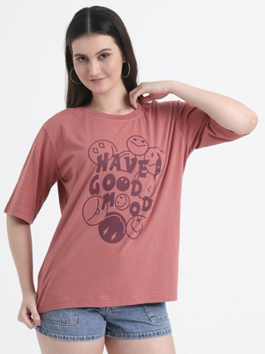 CHARMGAL Graphic Print Women Round Neck Brown T-Shirt