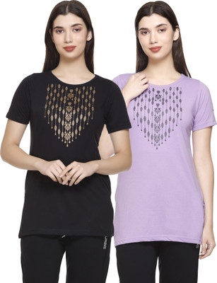URBE Printed Women Round Neck Black T-Shirt