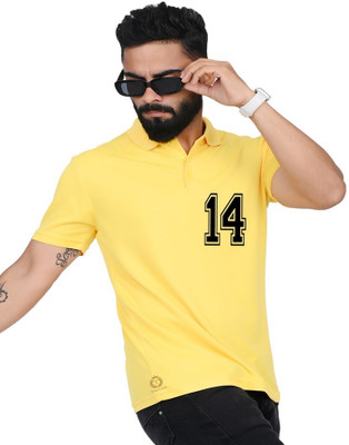 TAJNAN Printed Men Polo Neck Yellow T-Shirt