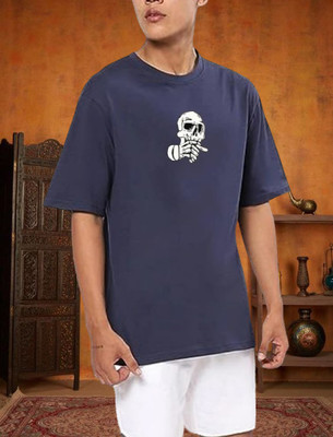 QOWL Printed Men Crew Neck Dark Blue T-Shirt