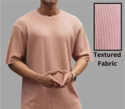 At Last Fashion Self Design Men Round Neck Pink T-Shirt