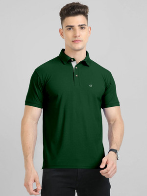 Trend Twist Solid Men Polo Neck Dark Green T-Shirt