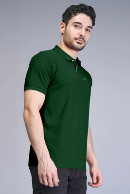 Triptee Solid Men Polo Neck Dark Green T-Shirt