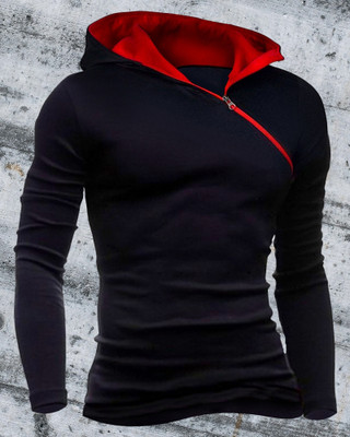EyeBogler Printed Men Hooded Neck Black, Red T-Shirt