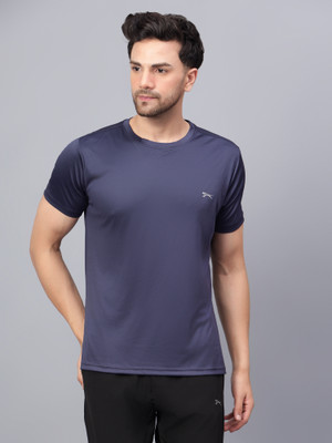 Shiv Naresh Self Design Men Round Neck Navy Blue T-Shirt
