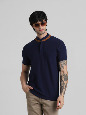 JACK & JONES Solid Men Polo Neck Blue T-Shirt