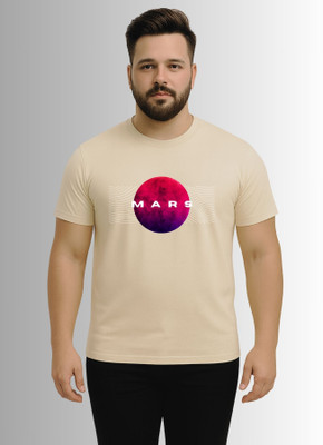 KART BLACK Printed Men Round Neck Beige T-Shirt
