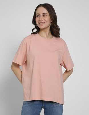 American Eagle Solid Women Crew Neck Pink T-Shirt