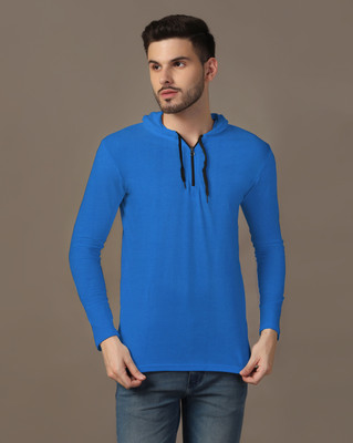 tfurnish Solid Men Hooded Neck Blue T-Shirt