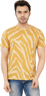 Styvibe Striped Men Round Neck Yellow T-Shirt