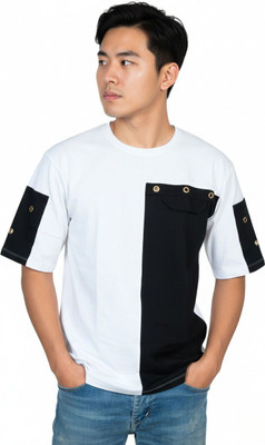 R World Self Design Men Round Neck White T-Shirt