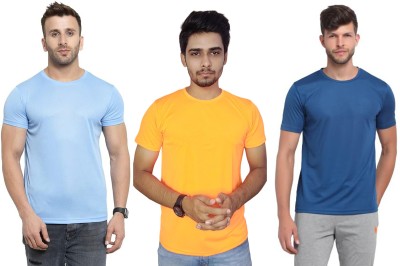 ManGOD Solid Men Round Neck Blue, Dark Blue, Orange T-Shirt