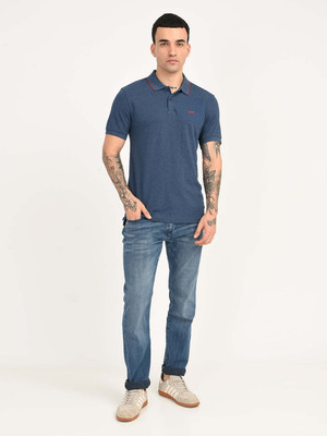 LEVI'S Self Design Men Polo Neck Dark Blue T-Shirt