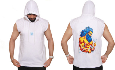 Stywe Apparel Solid Men Hooded Neck White T-Shirt