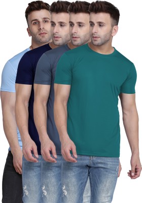 TQH Solid Men Round Neck Dark Blue, Light Blue, Grey, Green T-Shirt