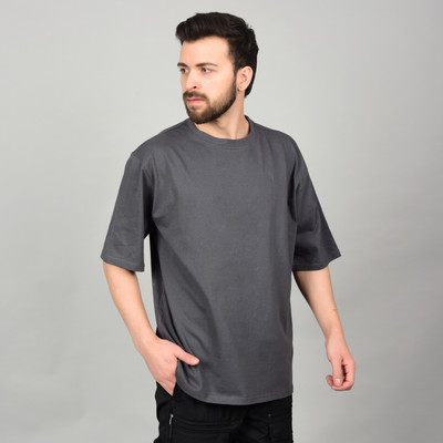 MEGAKART Solid Men Round Neck Grey T-Shirt