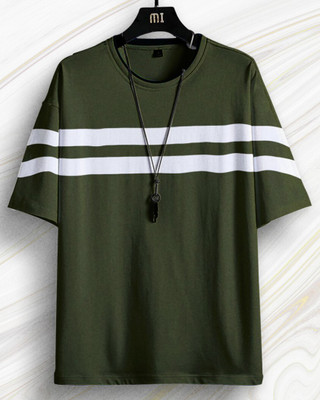 Pytton Striped Men Round Neck Green T-Shirt