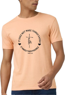 Witty Curls Printed Men Round Neck Orange T-Shirt