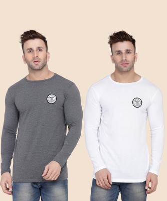 Money Leaf Solid Men Round Neck White, Grey T-Shirt