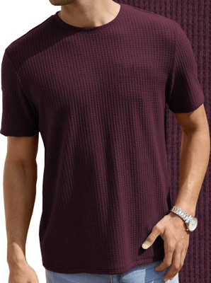 TRIPR Solid Men Round Neck Maroon T-Shirt