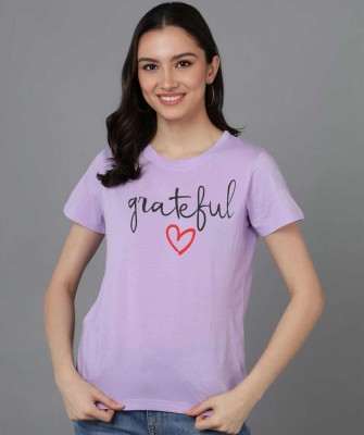 hesha Printed Women Round Neck Purple T-Shirt