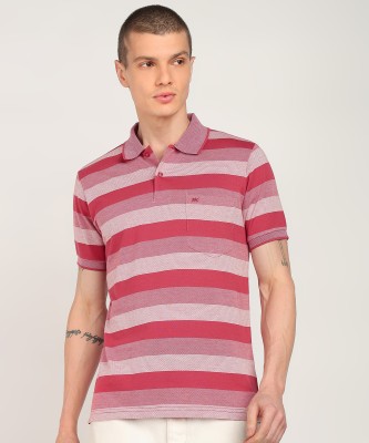 MONTE CARLO Striped Men Polo Neck Red T-Shirt