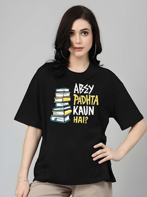Moda Rapido Graphic Print Women Round Neck Black T-Shirt