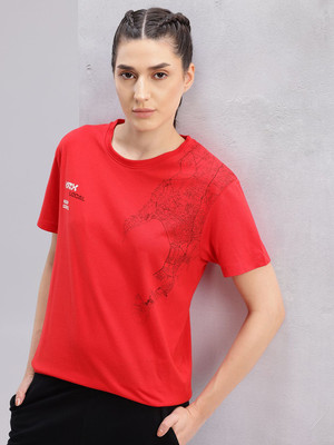 HRX by Hrithik Roshan Printed Women Round Neck Red T-Shirt