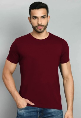 HouseOfCommon Solid Men Round Neck Maroon T-Shirt