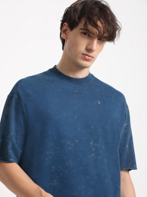 THE BEAR HOUSE Printed Men Round Neck Blue T-Shirt