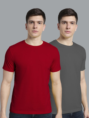 FBAR Solid Men Round Neck Red, Grey T-Shirt