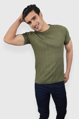 Albatross Solid Men Round Neck Green T-Shirt