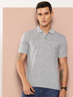 UNIBERRY Graphic Print, Solid Men Polo Neck Grey T-Shirt