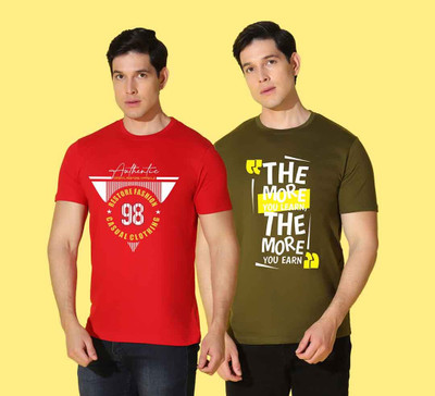 WOOSTRO Printed Men Round Neck Multicolor T-Shirt