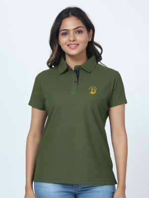 Stellers Solid Women Polo Neck Green T-Shirt