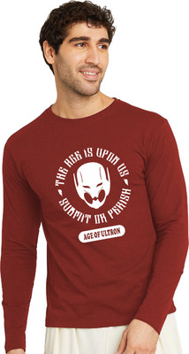 OrrganicChics Printed Men Round Neck Maroon T-Shirt