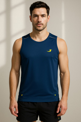 Sportz Fit Solid Men Round Neck Blue T-Shirt