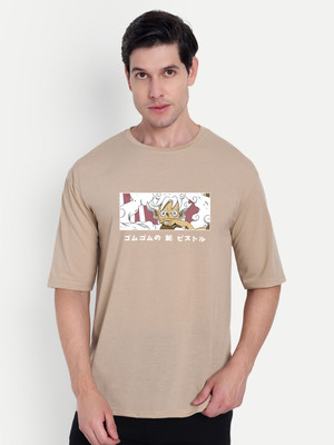 Benny Brooks Printed Men Round Neck Beige T-Shirt